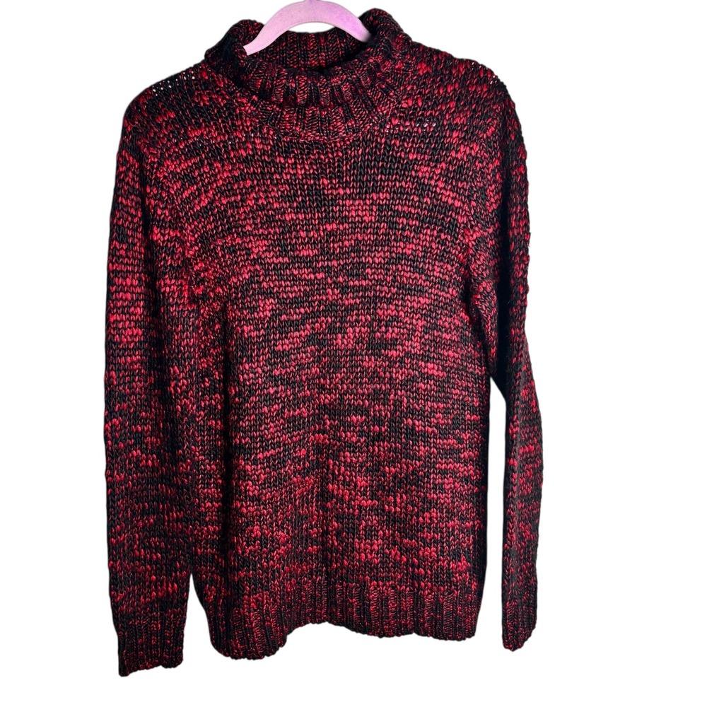 JOE FRESH Red Black Marled Knit Turtleneck Sweater Long Sleeve Women L G